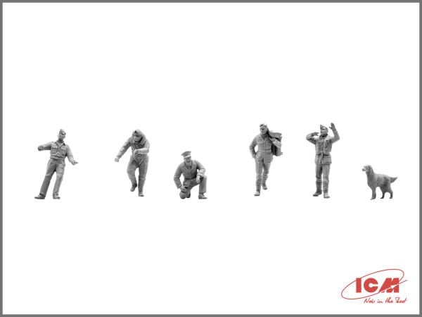 1/48 RAF Pilots and Ground Personnel (1939-1945) 7 figures – 3 pilots, 3 mechanics, 1 WREN member and a dog figure