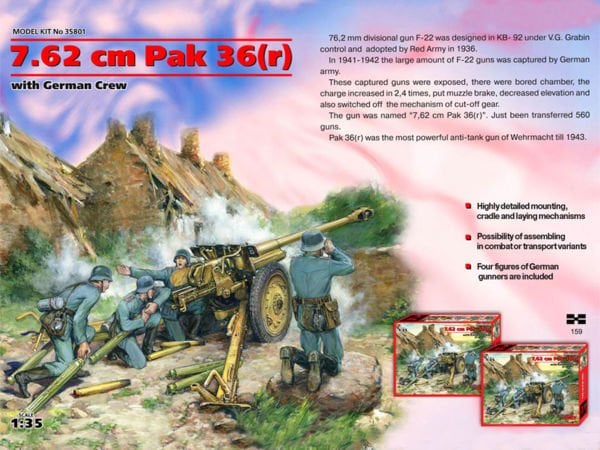 1/35  7,62 cm Pak 36(r) with German Crew 4 figures