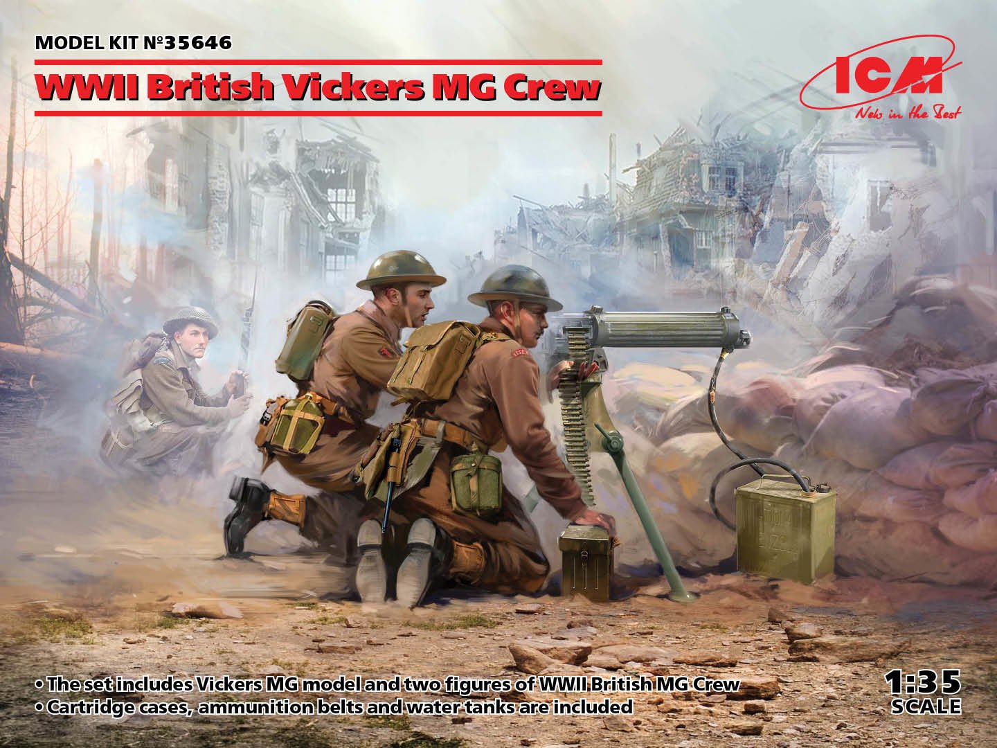 1/35 WWII British Vickers MG Crew Vickers MG & 2 figures