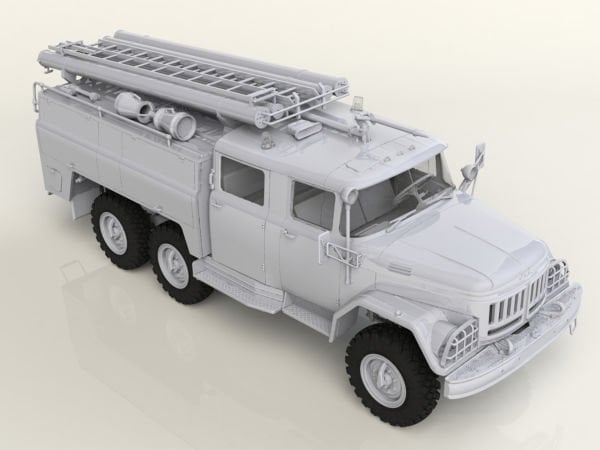 1/35 Chernobyl#2. Fire Fighters AC-40-137A firetruck & 4 figures & diorama base with background