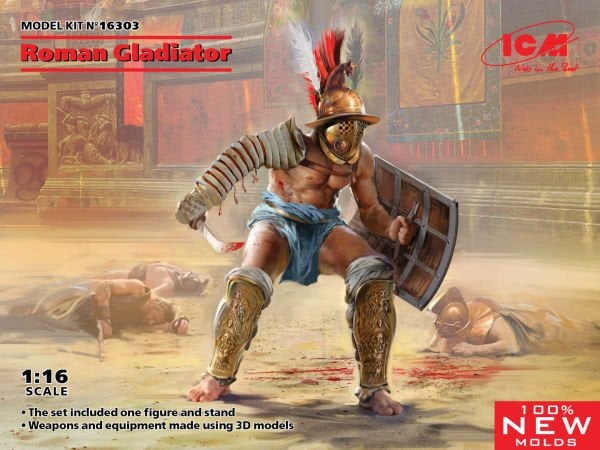 1/16  Roman Gladiator The set includes 44 parts for assembly a figure of the Roman Gladiator.