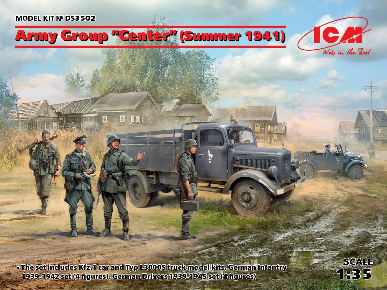 1/35 Army Group “Center” (Summer 1941) (Kfz.1, Typ L3000S, German Infantry (4 figures), German Drivers (4 figures))