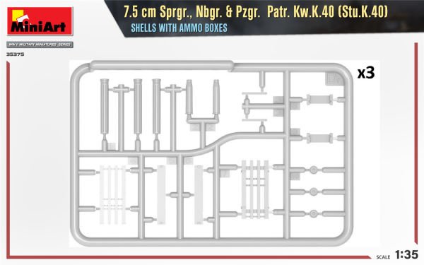 1/35 7.5CM SPRGR. NBGR.&PZGR PATR.K.W.K.40 (STU K.40) SHELLS WITH AMMO BOXES