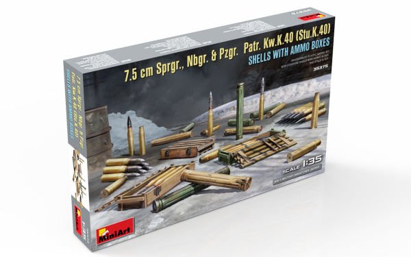 1/35 7.5CM SPRGR. NBGR.&PZGR PATR.K.W.K.40 (STU K.40) SHELLS WITH AMMO BOXES